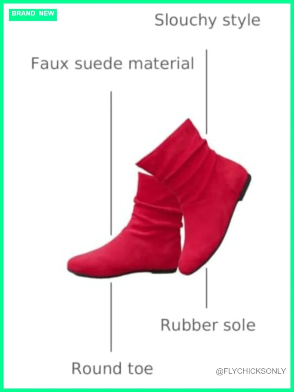 Faux Suede Flat Ankle Boots Slouch Pull-On Round Toe Fall Booties
